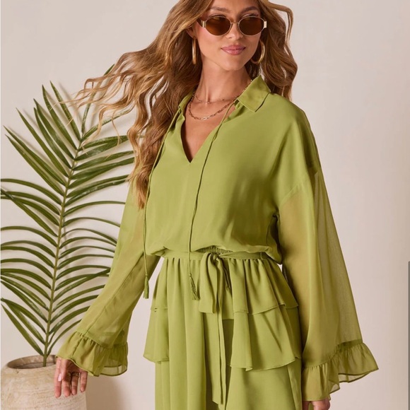Vici Lime Green Ruffle Midi Dress - Picture 4 of 6